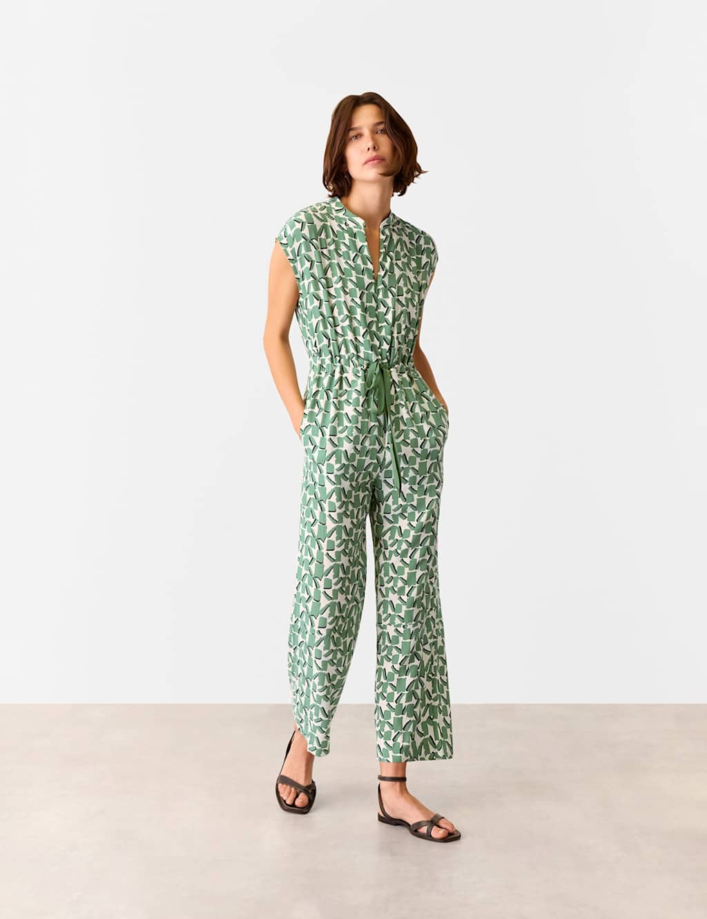 Whistles Female Printed Drawstring Sleeveless Jumpsuit - 12REG - Ivory Mix, Ivory Mix
