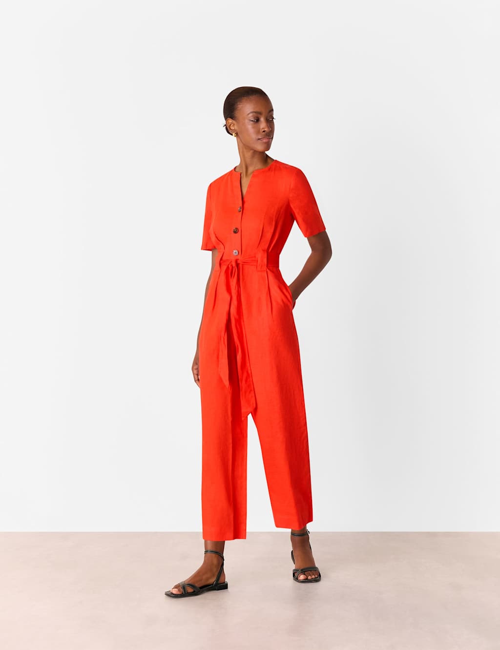 Whistles Female Pure Linen Belted Jumpsuit - 10REG - Red, Red