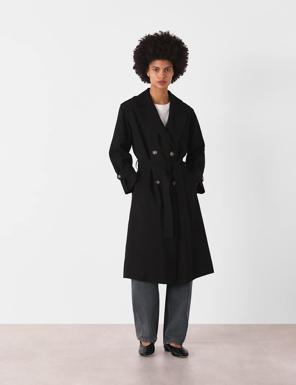 Whistles Female Belted Double Breasted Trench Coat - 10 - Black, Khaki,Black