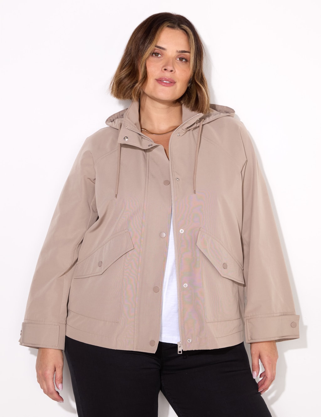 Live Unlimited London Female Hooded Short Raincoat - 16 - Beige, Beige