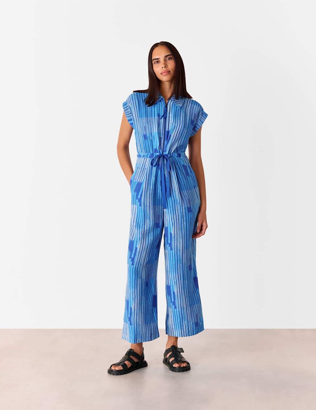 Whistles Female Striped Tie Detail Short Sleeve Jumpsuit - 12 - Blue Mix, Blue Mix