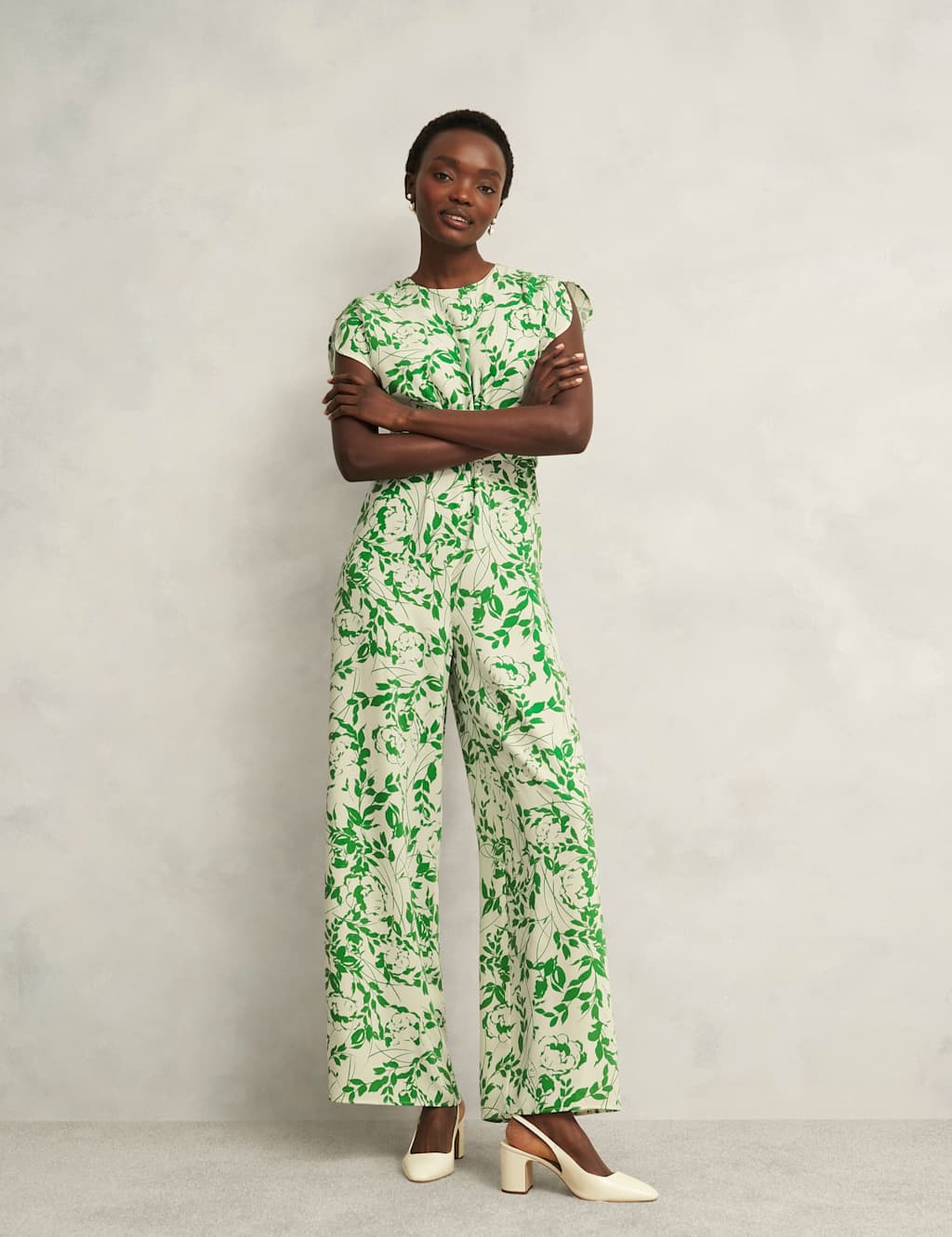 Hobbs Female Floral Print Wide Leg Jumpsuit - 12REG - Cream Mix, Cream Mix