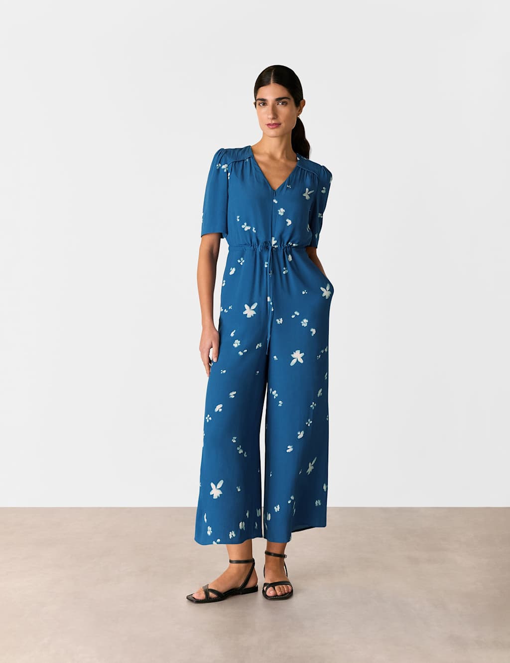 Whistles Female Floral Tie Detail Jumpsuit - 10 - Blue Mix, Blue Mix