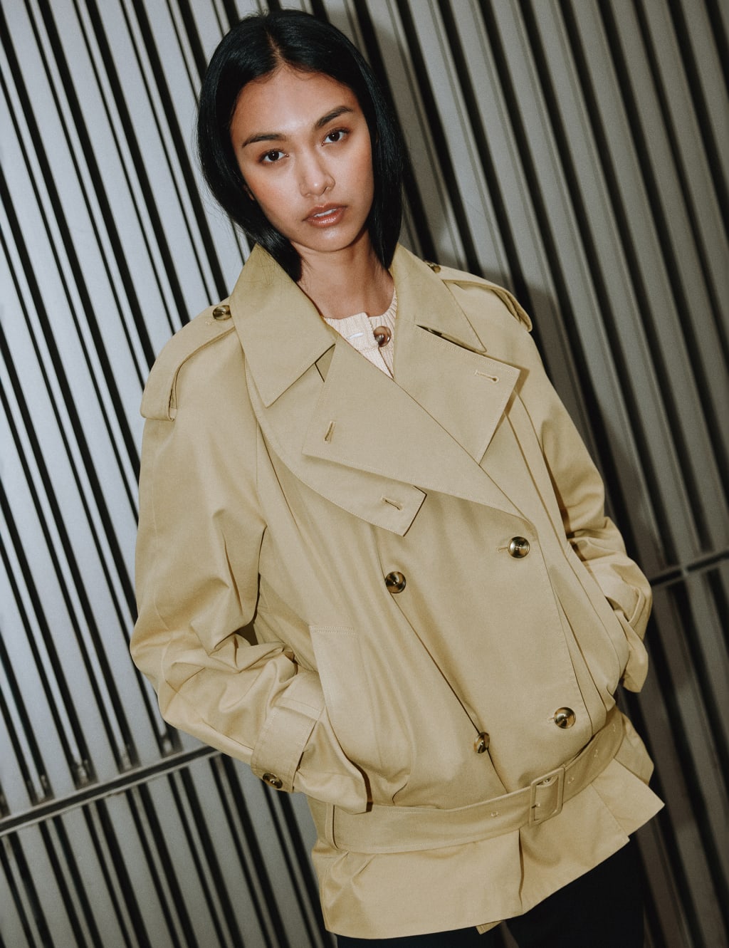 Albaray Female Cotton Rich Double Breasted Short Trench Coat - 12 - Stone, Stone