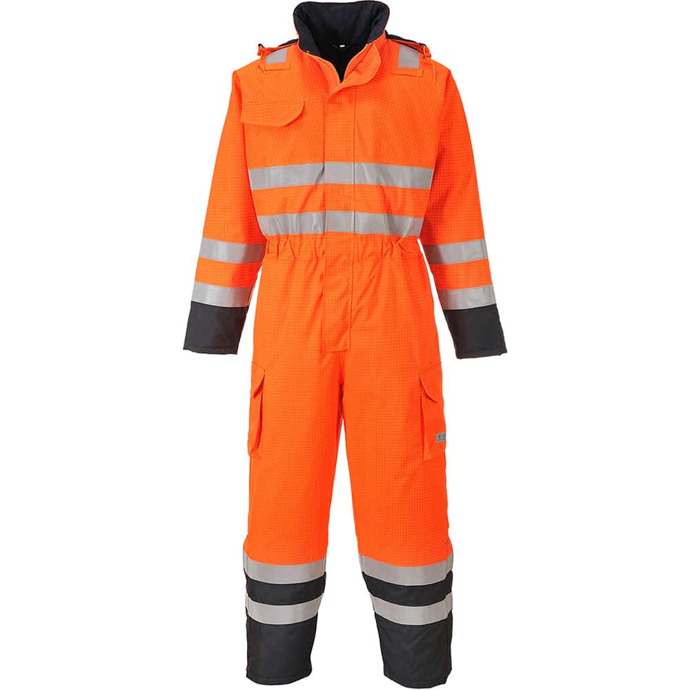BizFlame Hi Vis Flame Resistant Rain Multi Coverall Orange / Navy XL