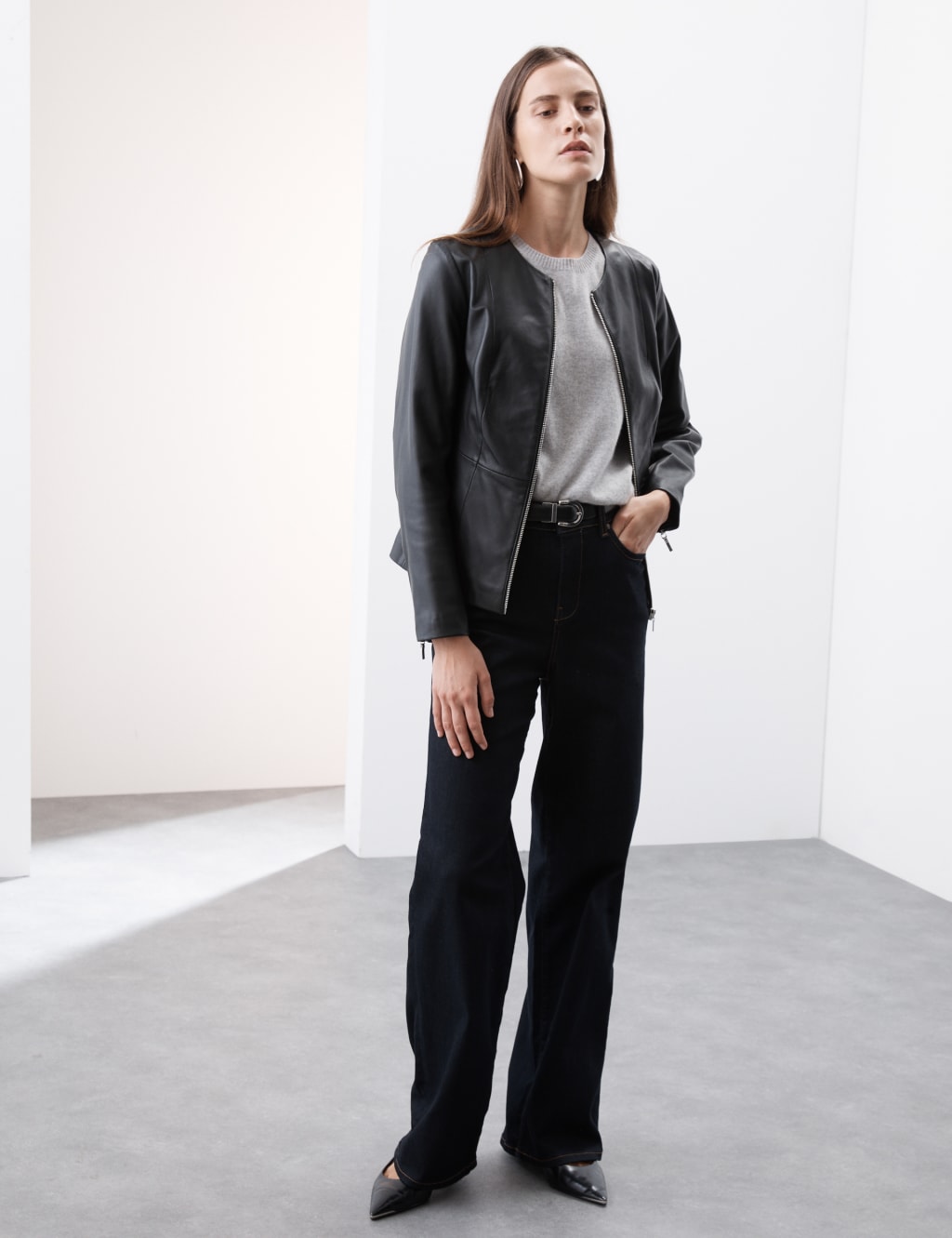 Autograph Female Leather Collarless Jacket - 6 - Black, Black