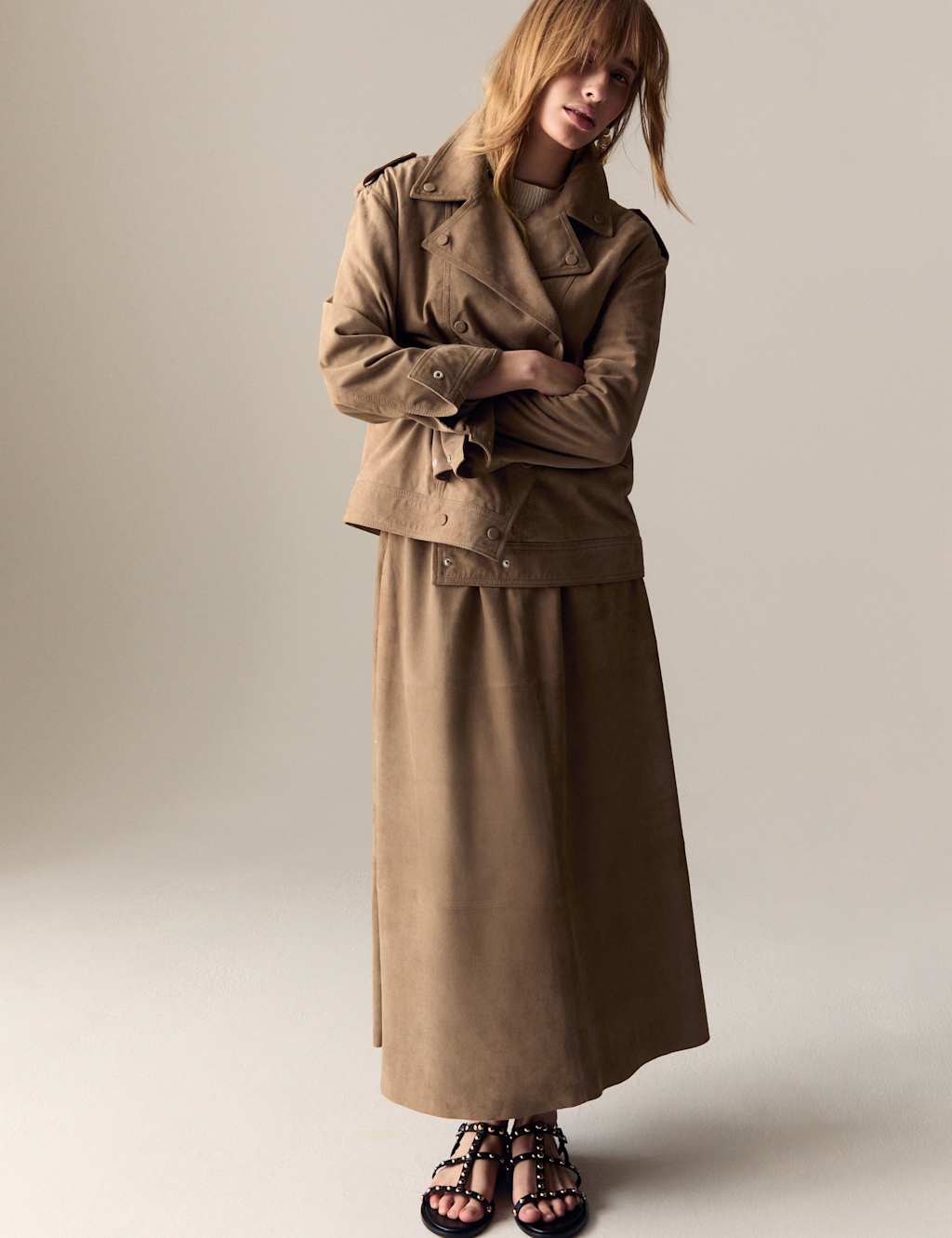 Per Una Female Suede Collared Biker Jacket - 12 - Mink, Mink