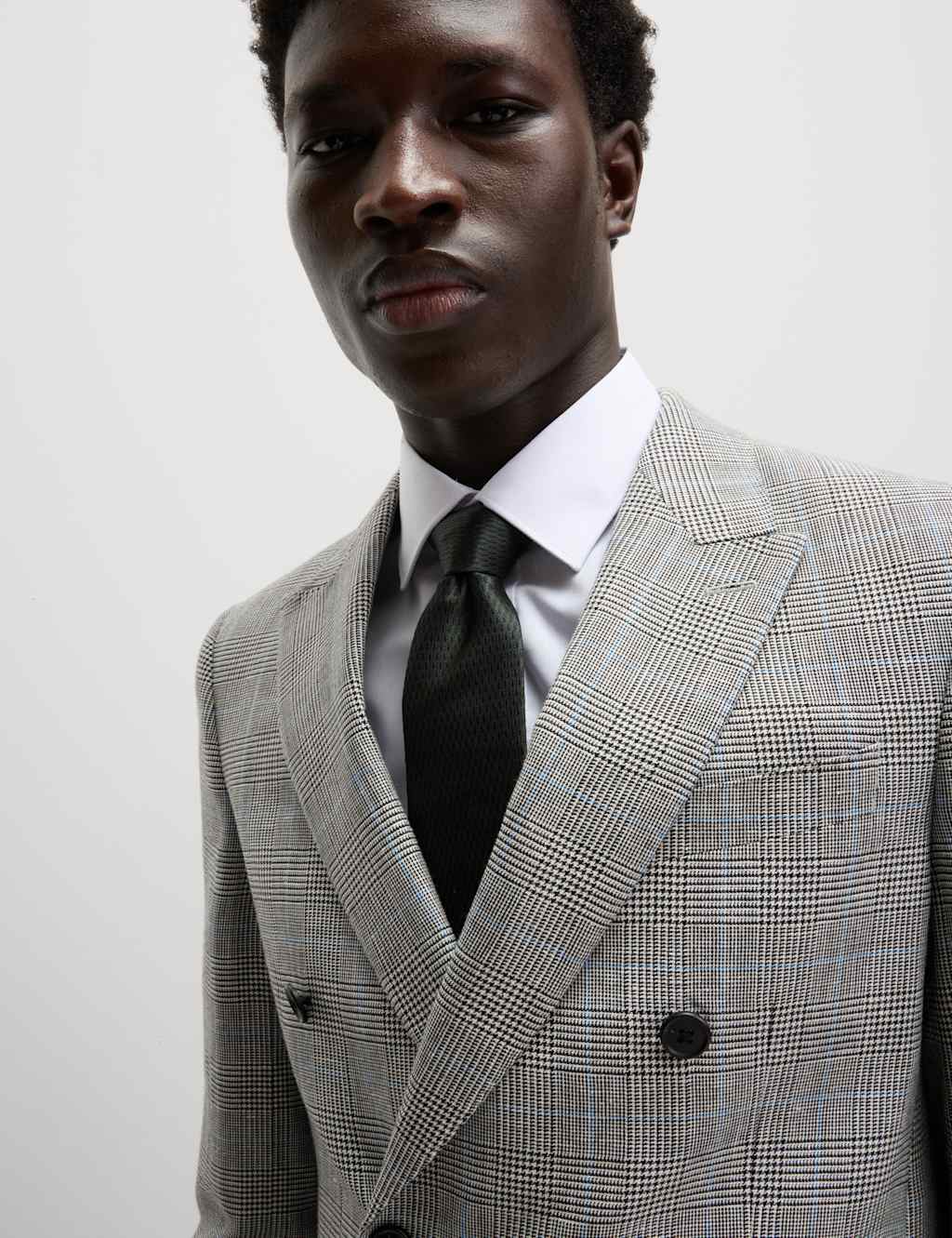 M&S Sartorial Male Slim Fit Wool Blend Check Suit Jacket - 42REG - Grey Mix, Grey Mix