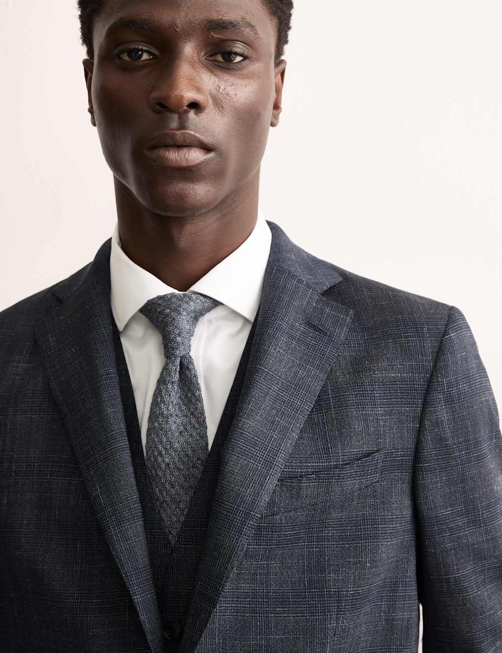Jaeger Male Italian Wool Rich Silk Linen Check Jacket - 40REG - Navy, Navy