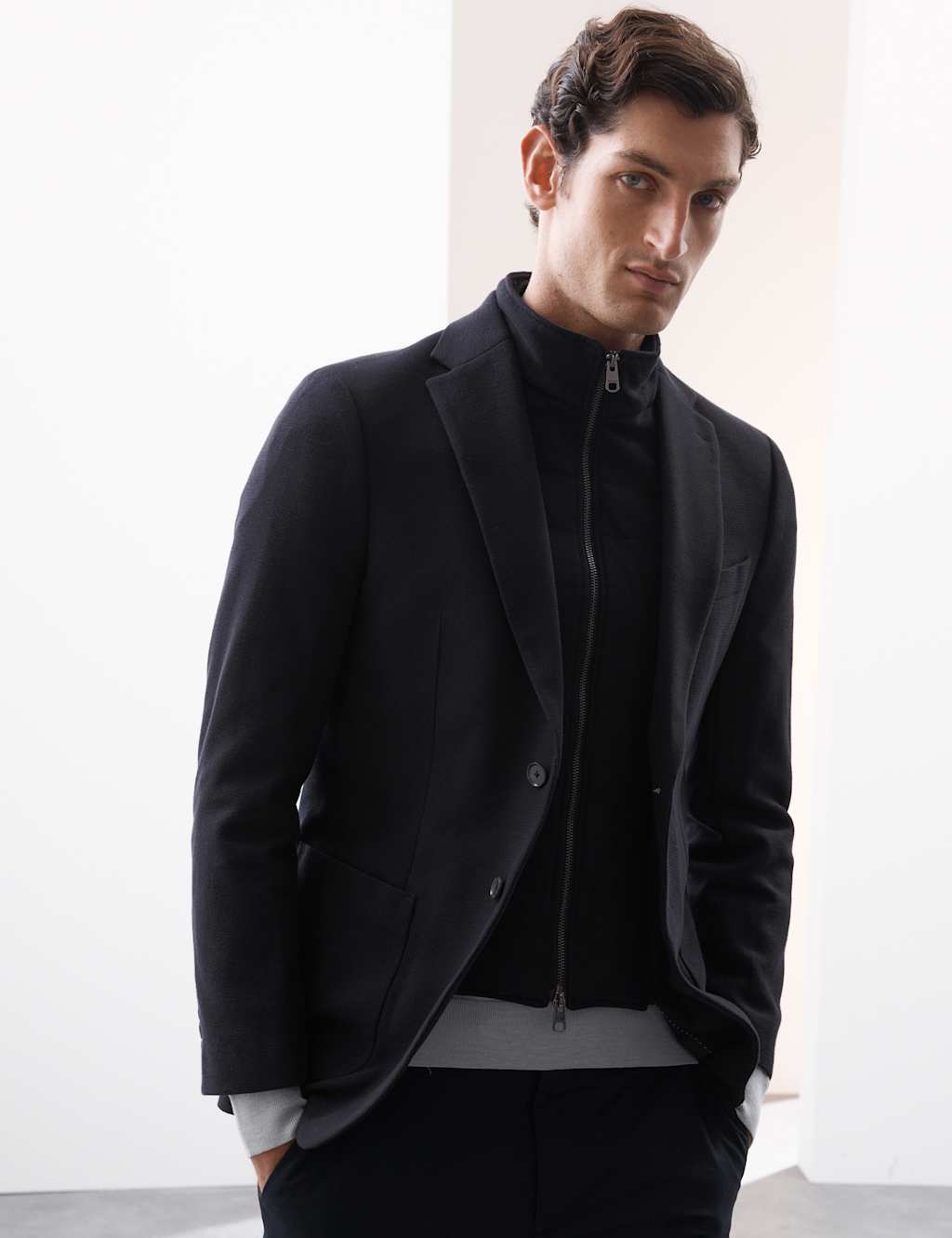Autograph Male Cotton Rich Knitted Blazer with Gilet - 36REG - Navy, Navy,Grey