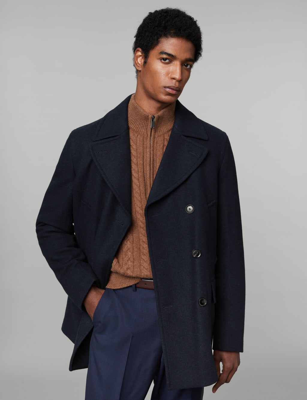 Jaeger Male Pure Wool Peacoat - S - Navy, Navy