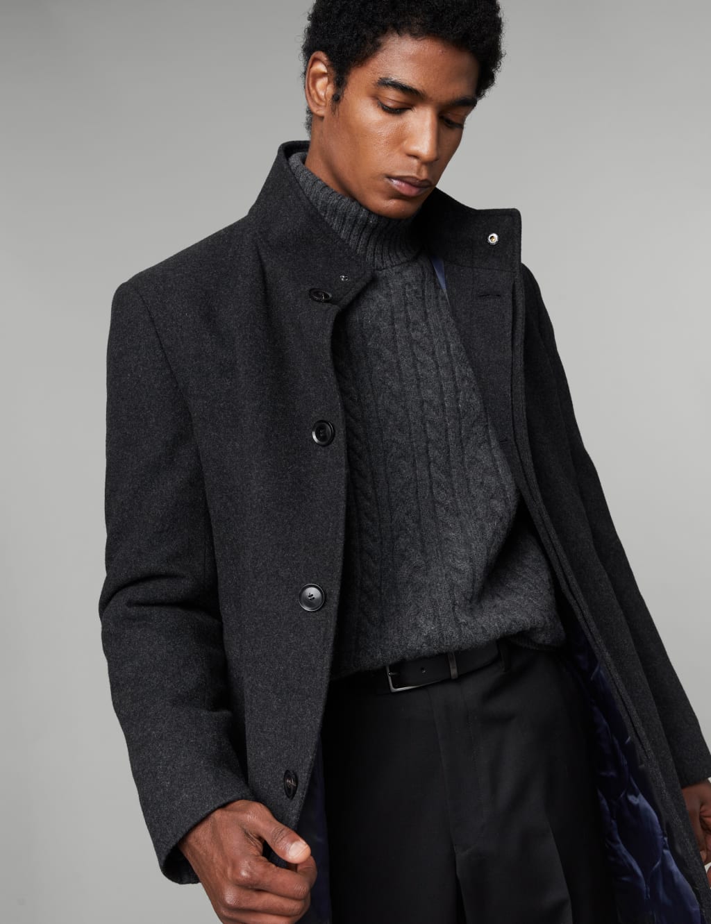 Jaeger Male Pure Wool Overcoat - M - Charcoal, Charcoal