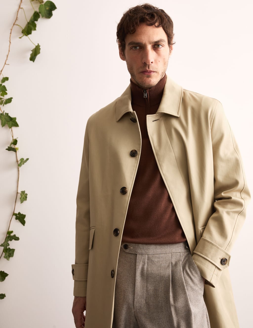 Jaeger Male Trench Coat - S - Sand, Sand
