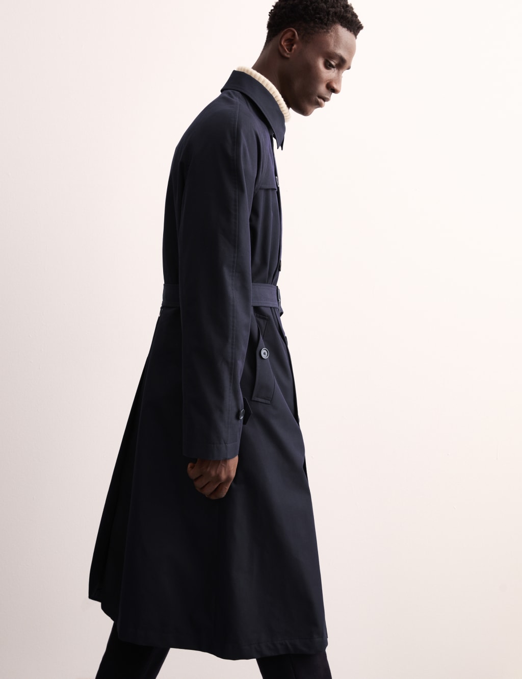 Jaeger Male Cotton Rich Padded Trench Coat with Wool - XXL - Dark Navy, Dark Navy