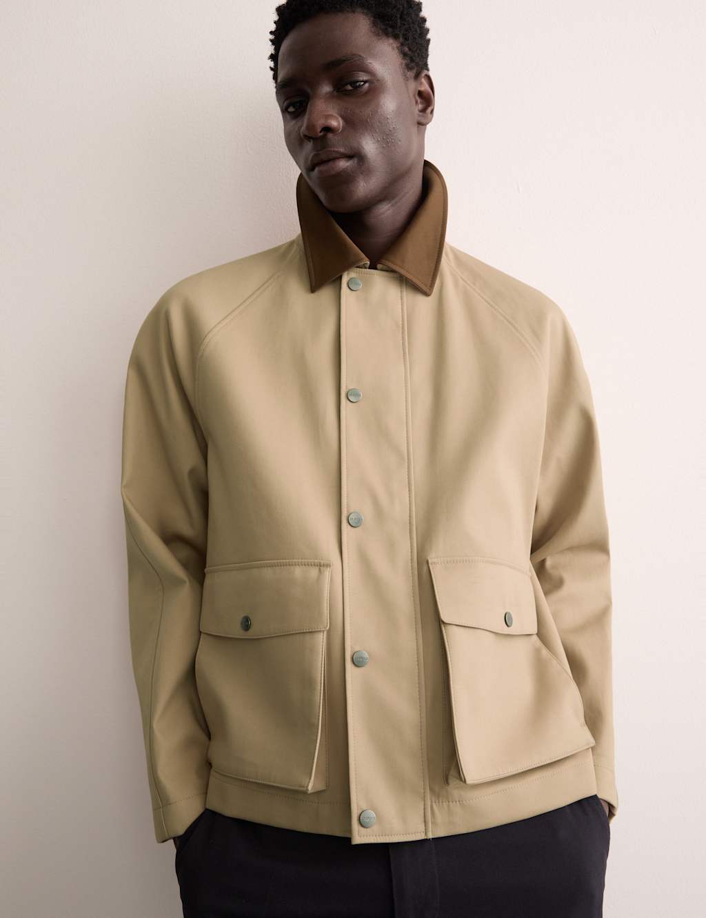 Jaeger Male Pure Cotton Short Trench Coat - L - Neutral, Neutral