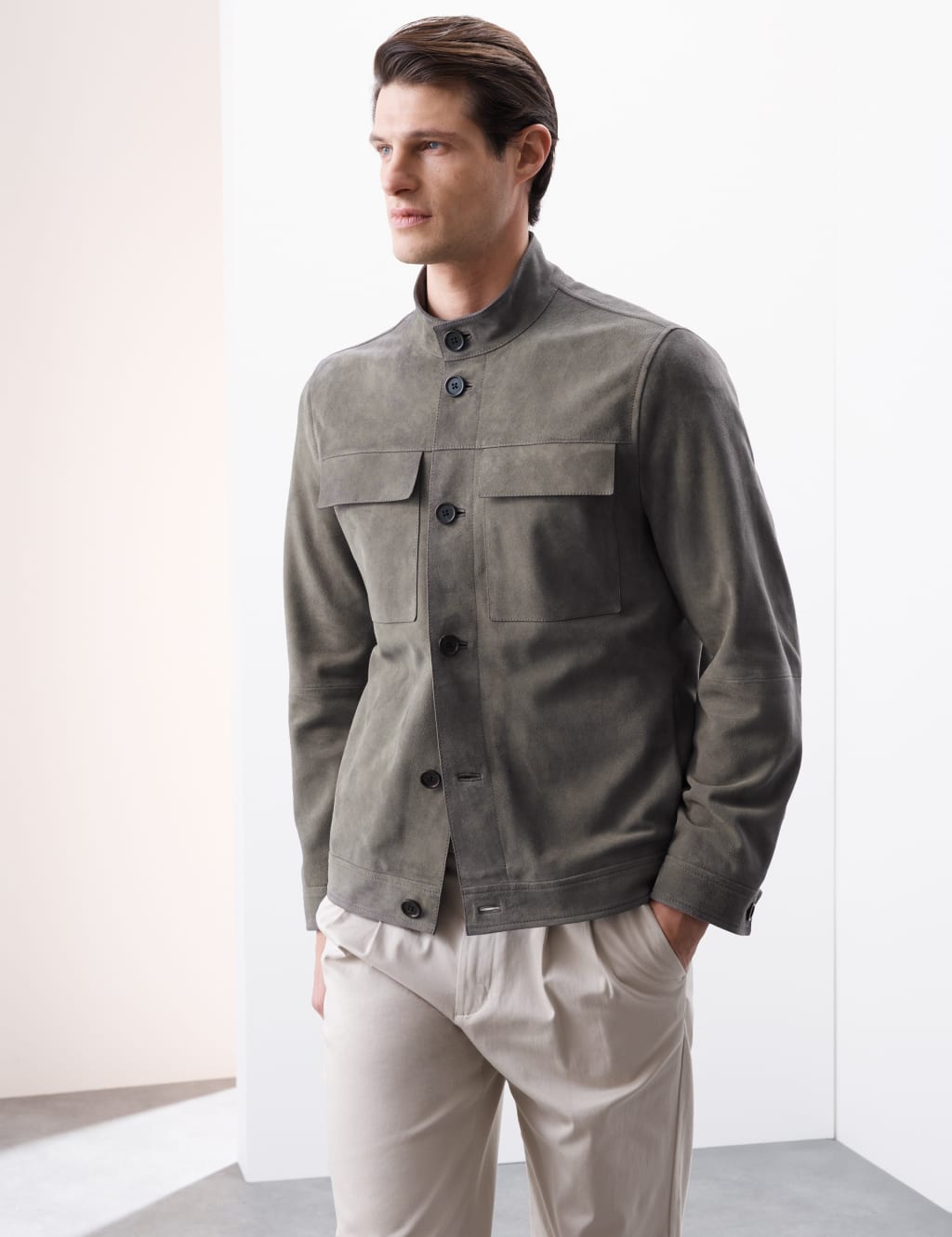 Autograph Male Suede Bomber Jacket - L - Grey, Grey