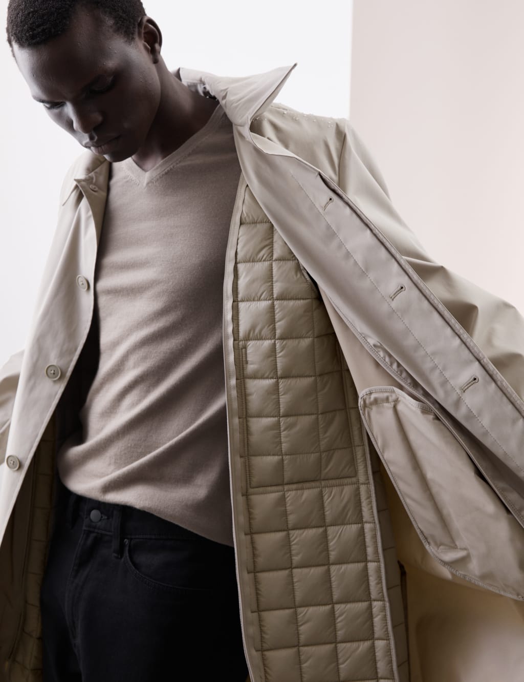 Autograph Male Padded Mac with Stormwear™ - L - Beige, Beige,Black