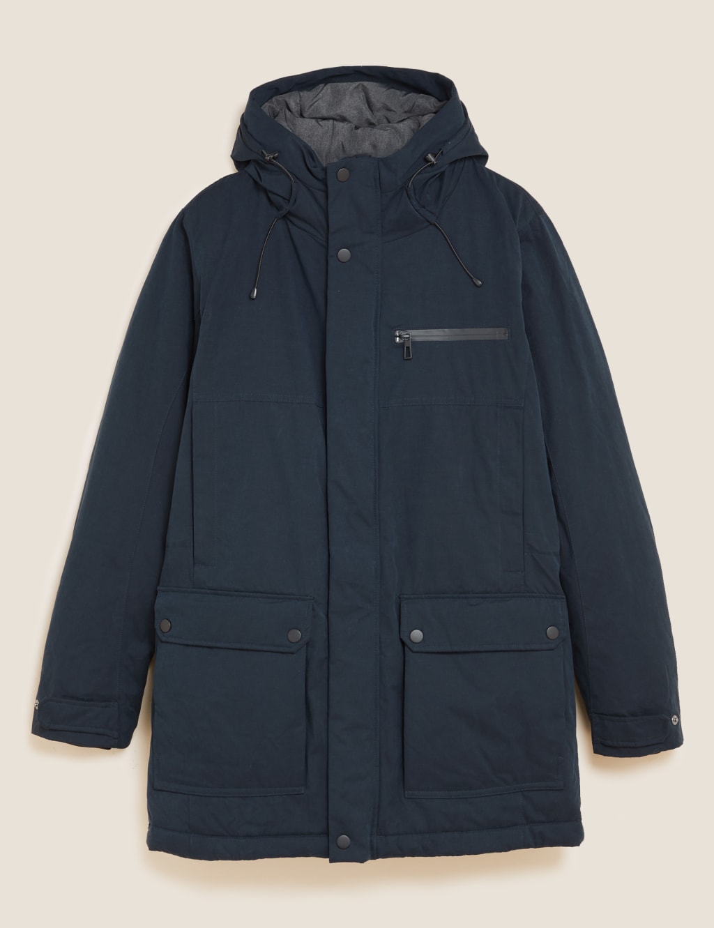 M&S Collection Male Cotton Parka Jacket with Thermowarmth™ - Navy, Navy