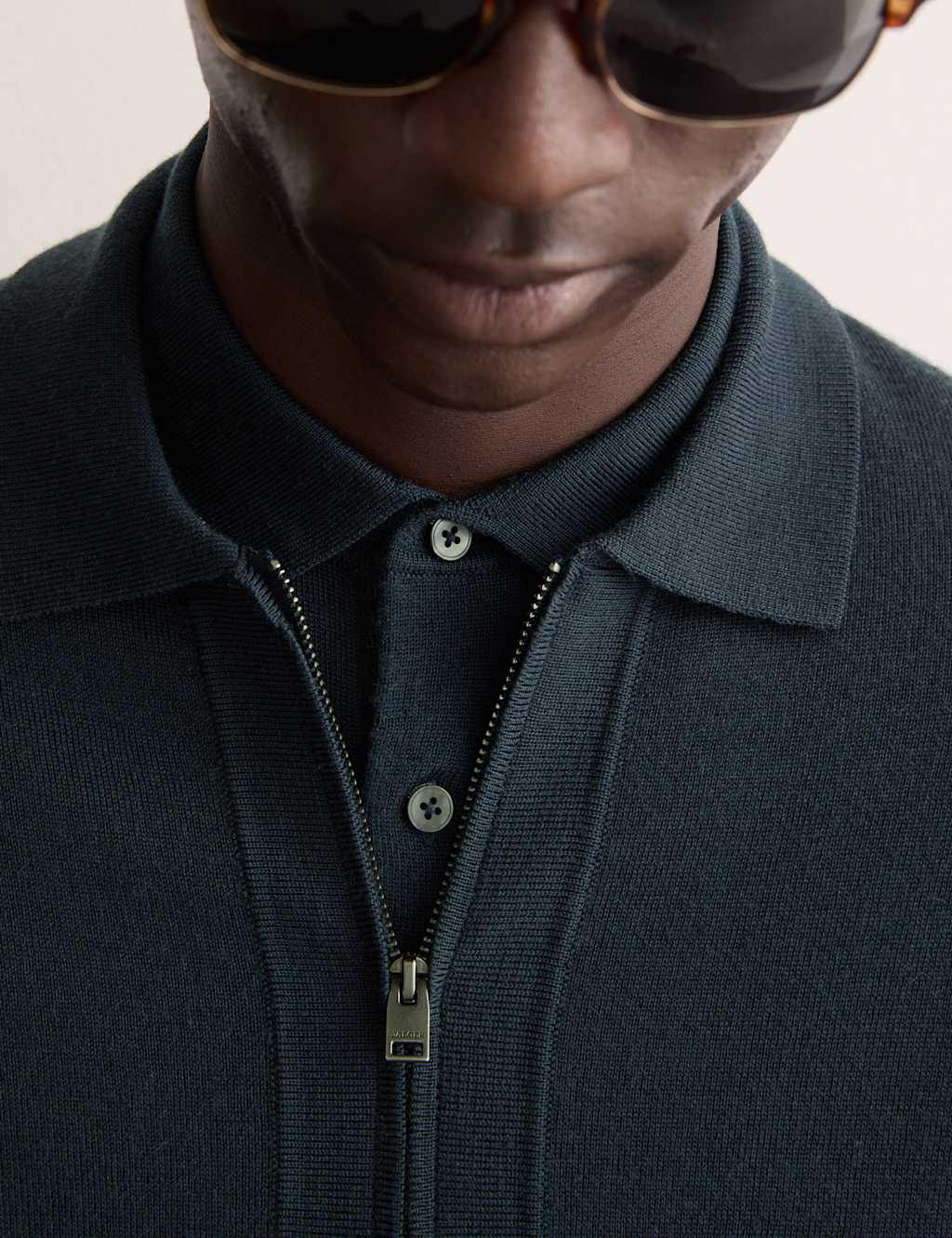 Jaeger Male Fine Merino Wool Rich Knitted Jacket - LREG - Navy, Navy