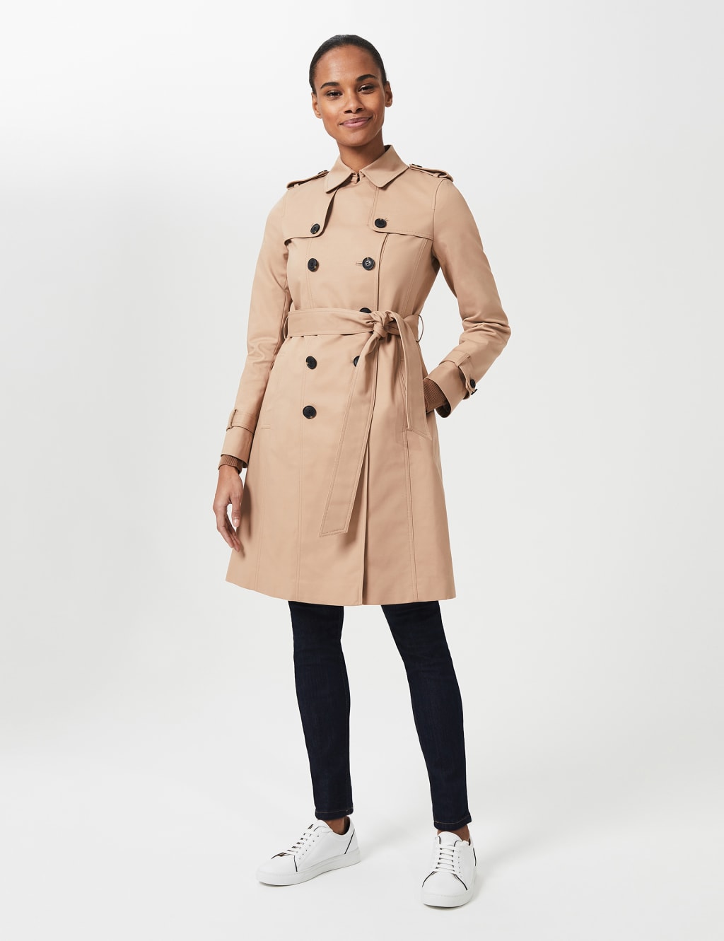 Hobbs Female Saskia Cotton Rich Belted Trench Coat - 16 - Brown, Brown