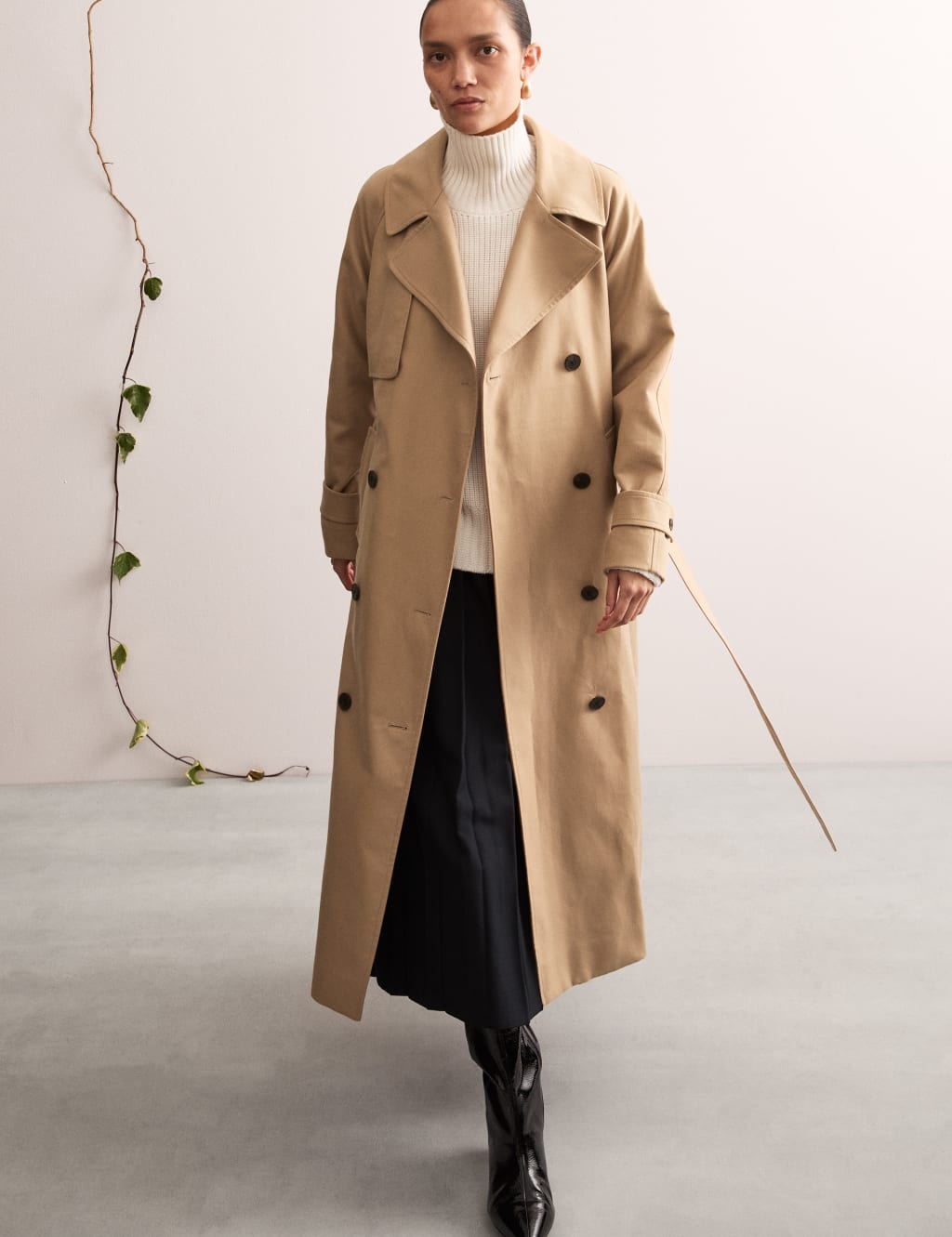 Jaeger Female Pure Cotton Belted Trench Coat - 20 - Camel, Camel