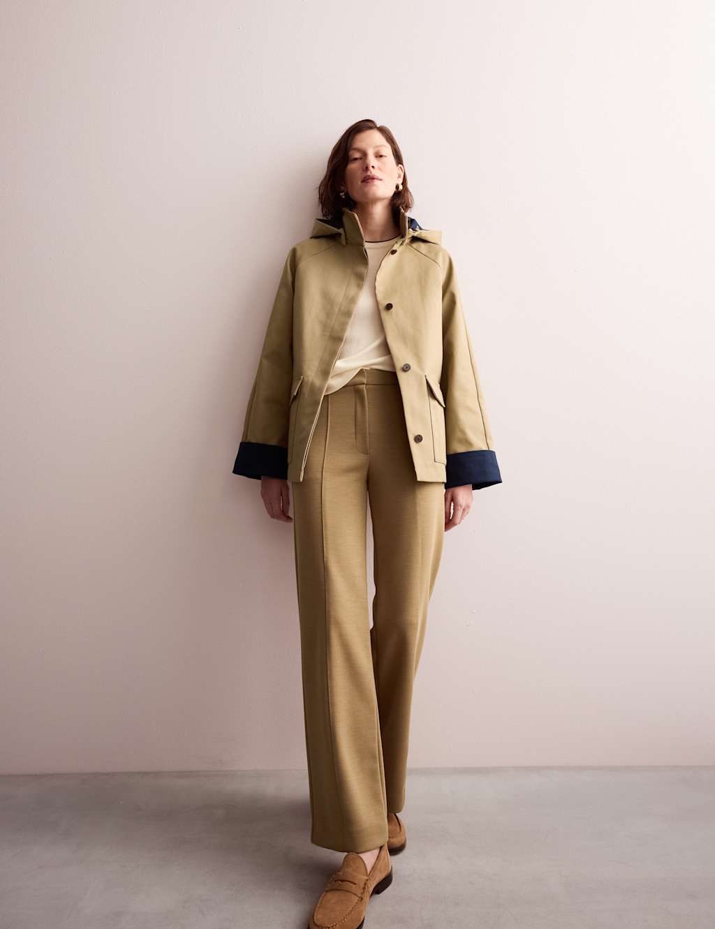 Jaeger Female Pure Cotton Hooded High Neck Short Mac - 10 - Camel Mix, Camel Mix