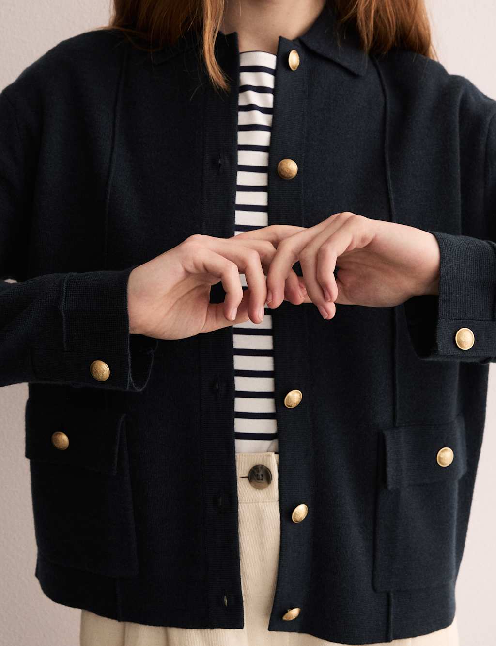 Jaeger Female Pure Wool Knitted Jacket - M - Navy, Navy