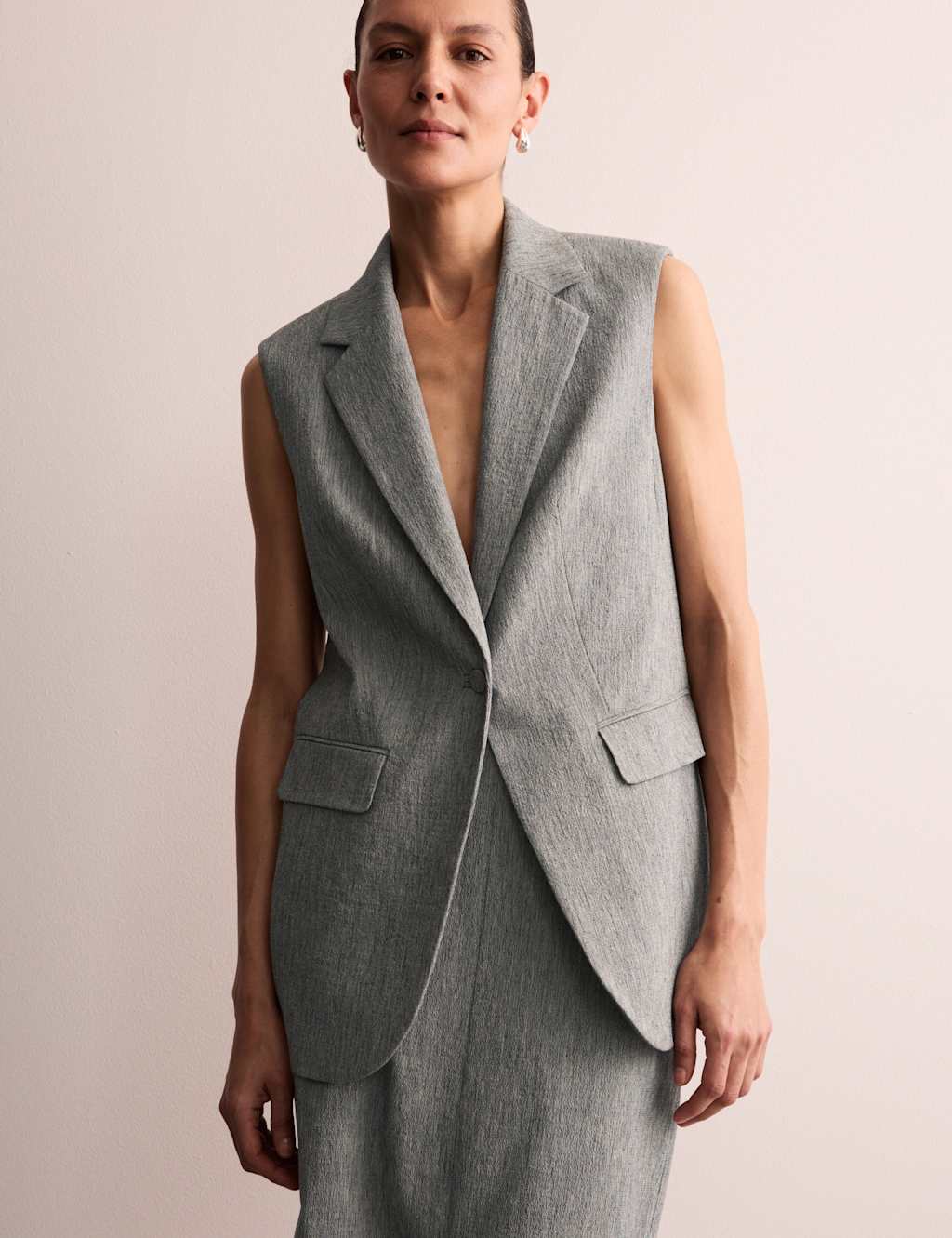 Jaeger Female Cotton Rich Sleeveless Longline Blazer - 10 - Grey, Grey