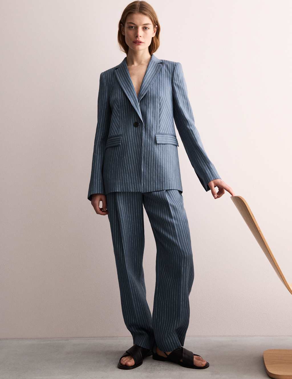Jaeger Female Pure Linen Straight Pinstripe Blazer - 12 - Chambray, Chambray