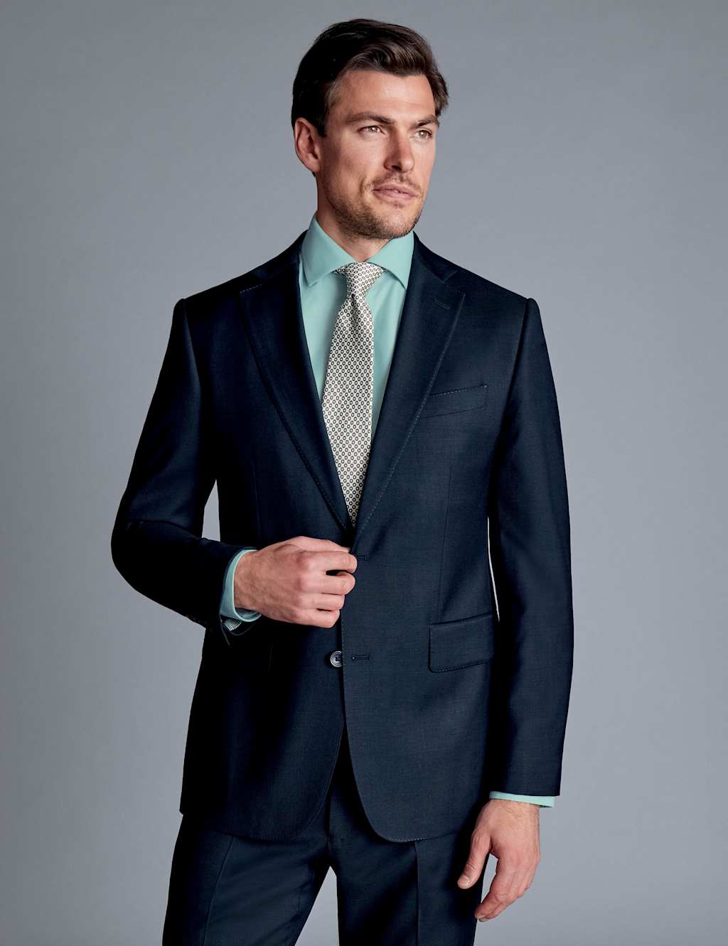 Charles Tyrwhitt Male Regular Fit Pure Wool Stretch Suit Jacket - 40REG - Navy, Black,Navy