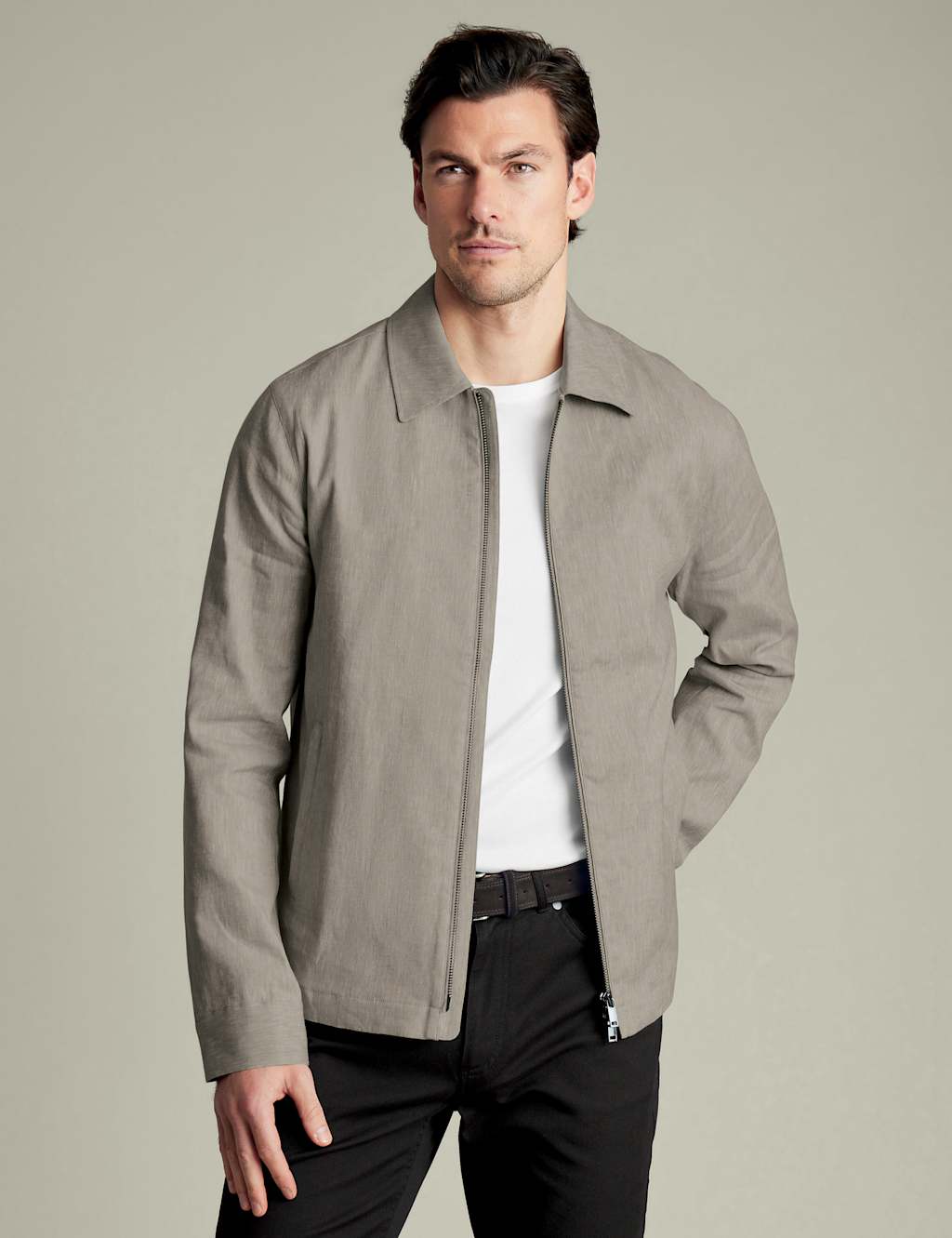 Charles Tyrwhitt Male Linen Rich Stretch Harrington Jacket - Nude, Nude