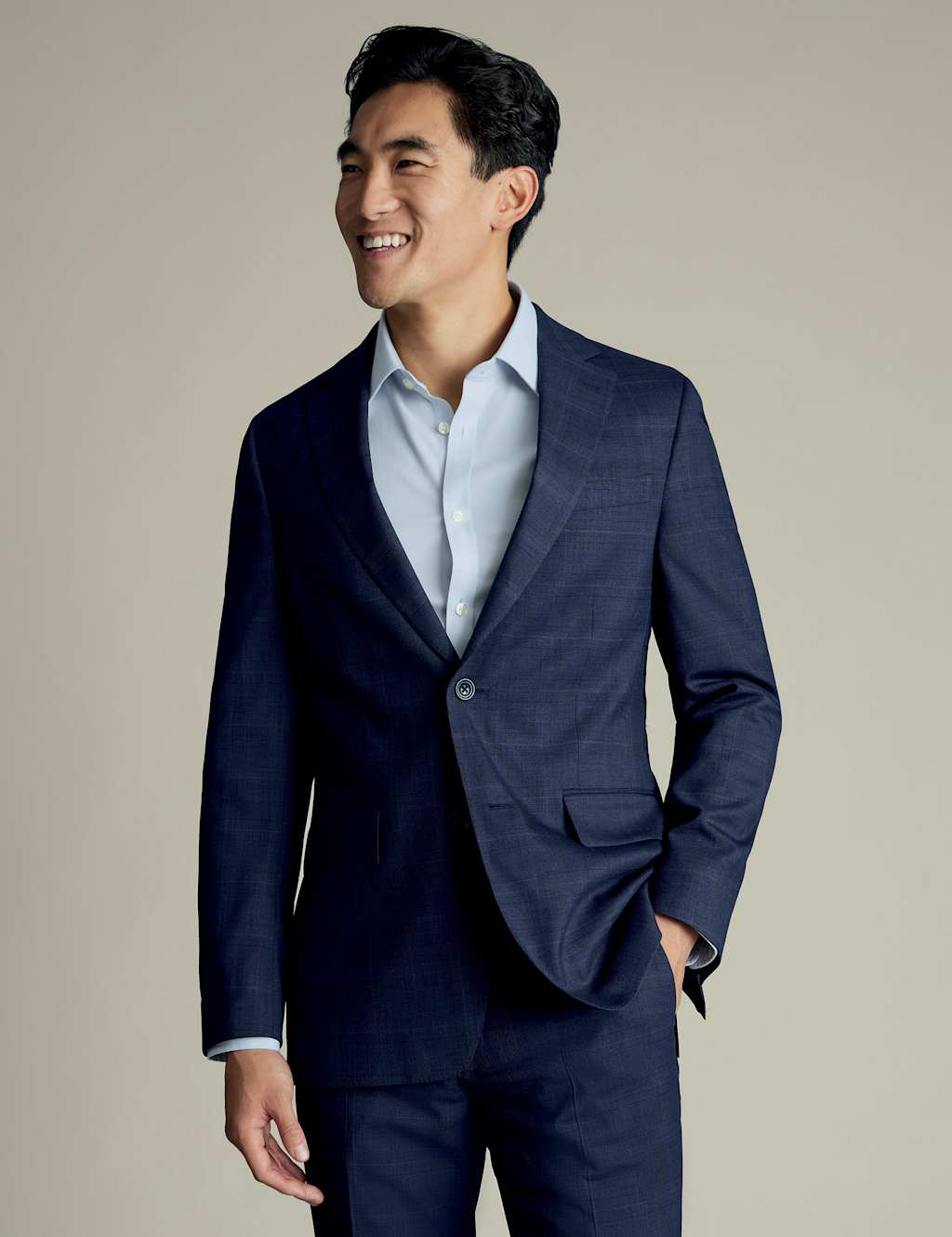 Charles Tyrwhitt Male Slim Fit Wool Rich Check Suit Jacket - 40REG - Dark Blue Mix, Dark Blue Mix,Dark Blue