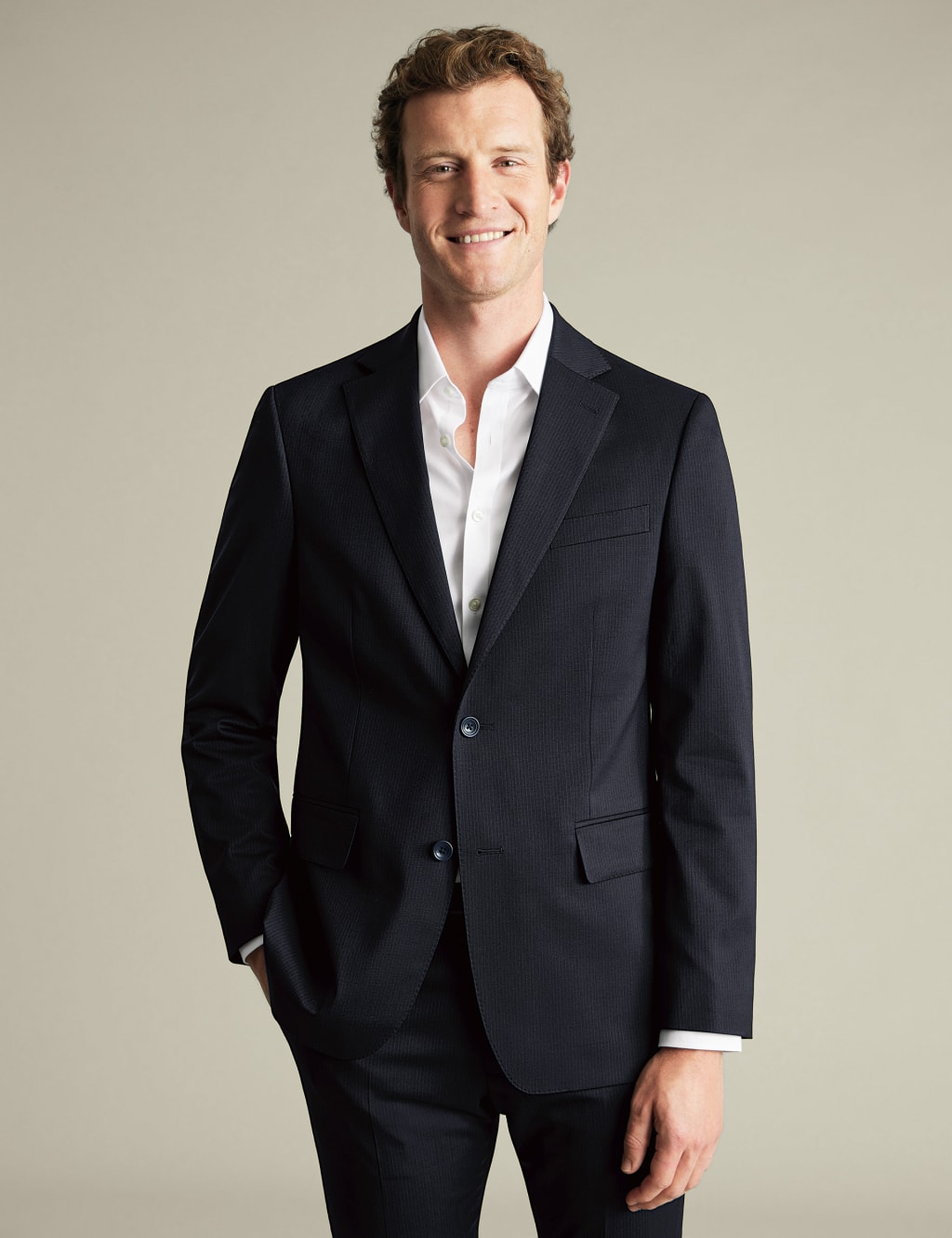 Charles Tyrwhitt Male Slim Fit Wool Rich Pinstripe Suit Jacket - 40LNG - Navy, Navy