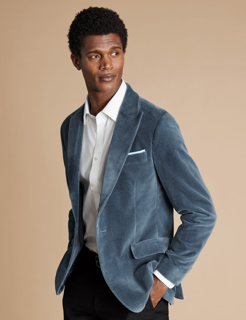 Charles Tyrwhitt Male Slim Fit Italian Velvet Suit Jacket - 42REG - Blue, Blue
