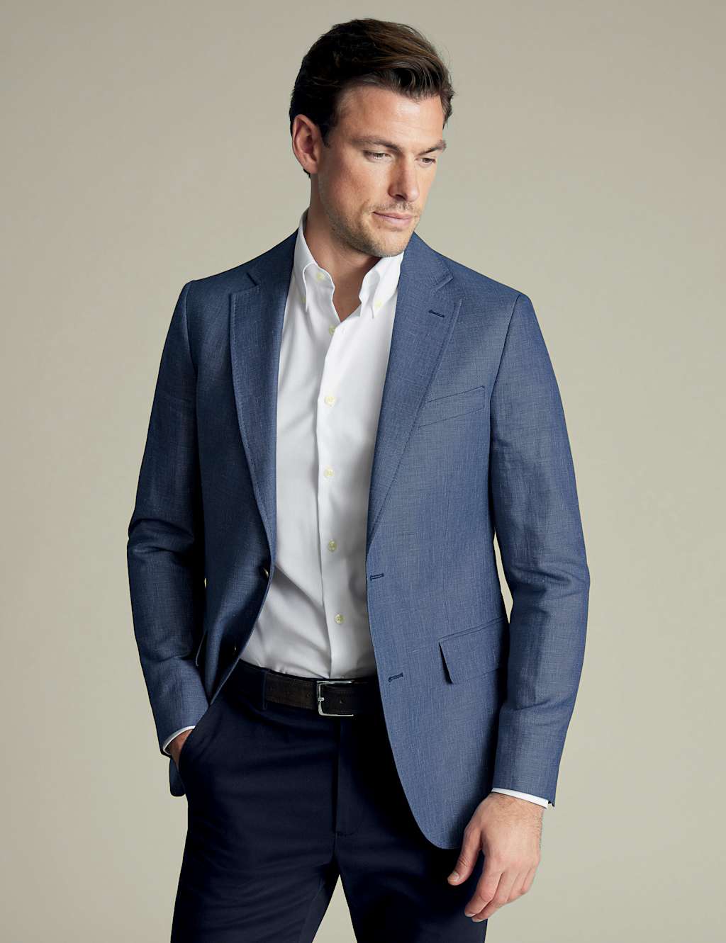 Charles Tyrwhitt Male Slim Fit Linen Blend Suit Jacket - 42REG - Dark Blue, Beige,Dark Blue,Soft Yellow,Light Blue,Sage