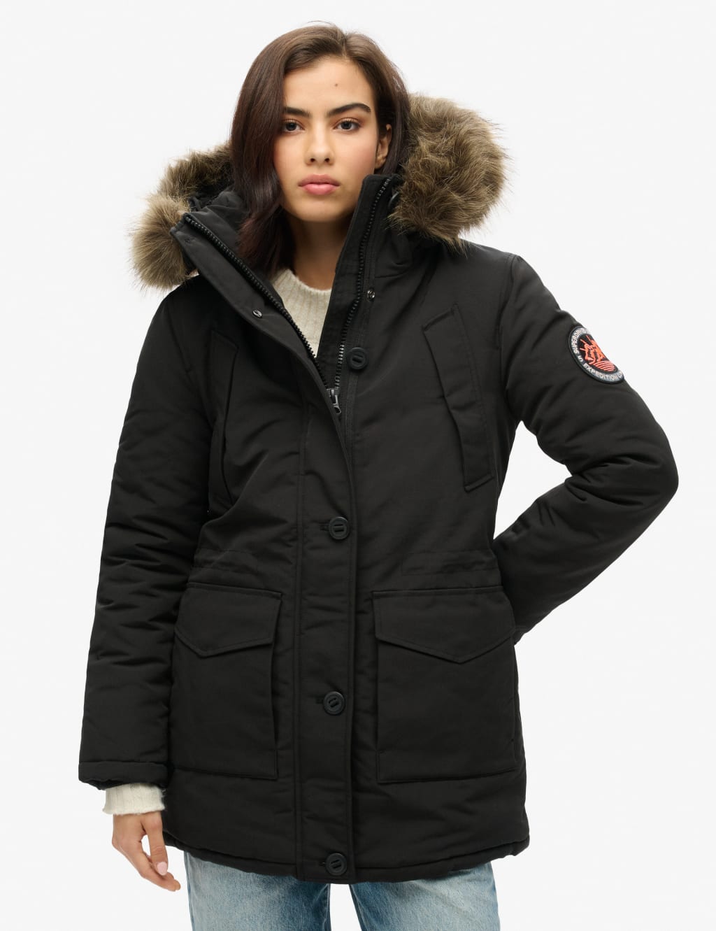 Superdry Female Hooded Parka Coat - 8 - Dark Grey, Dark Grey