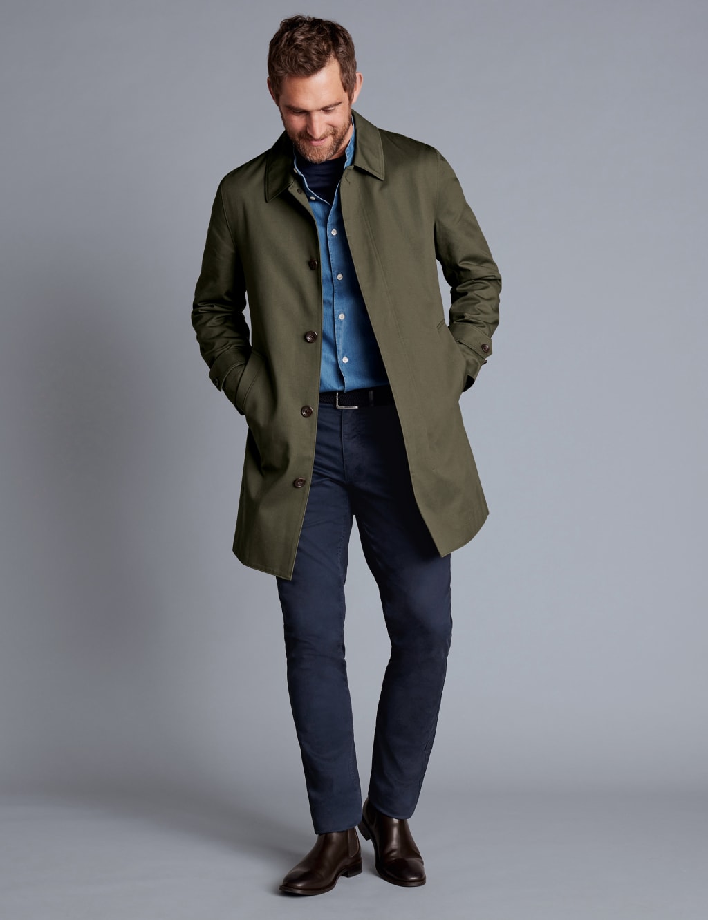 Charles Tyrwhitt Male Pure Cotton Mac - 44REG - Green, Green