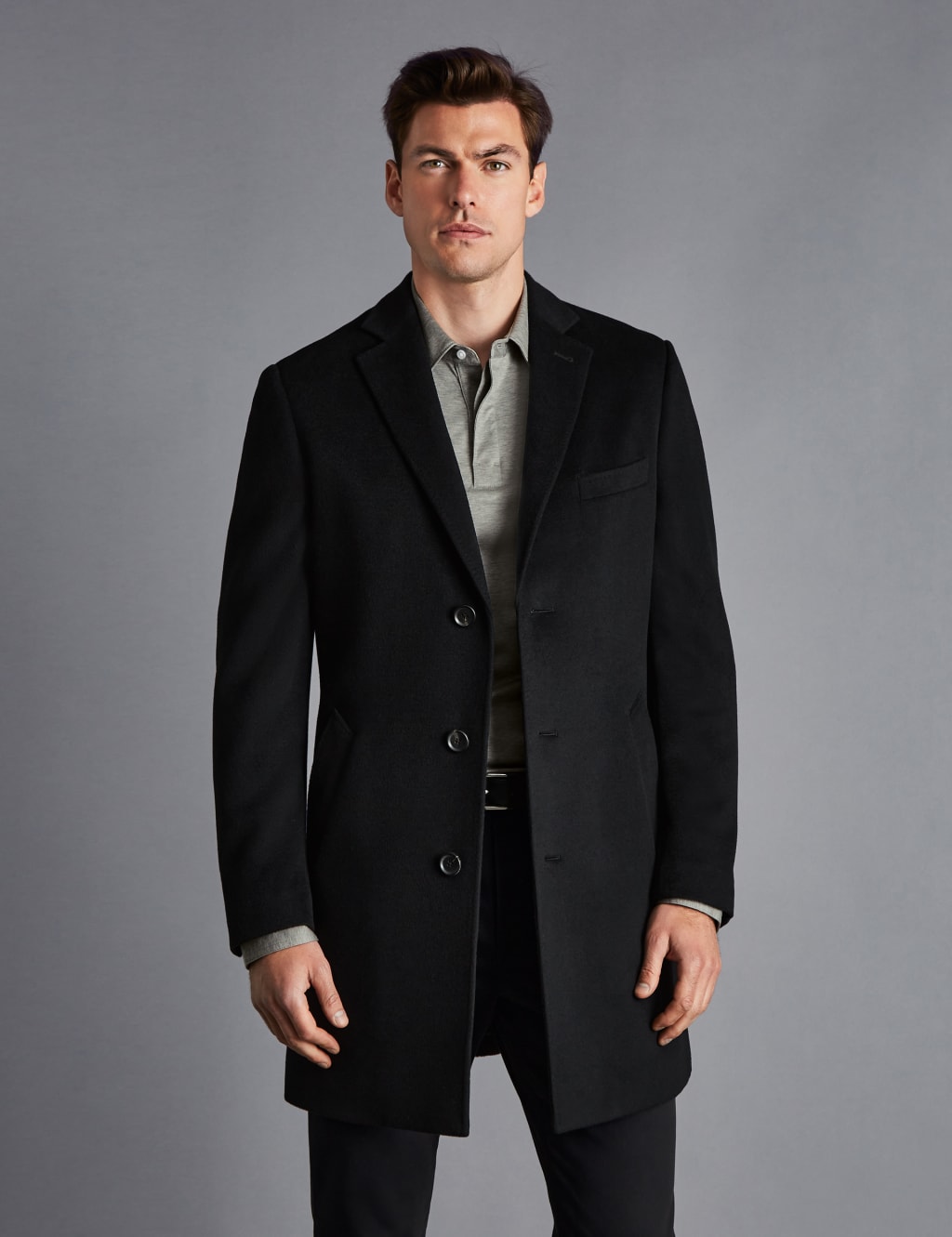 Charles Tyrwhitt Male Pure Wool Overcoat - 36REG - Black, Black,Blue,Grey