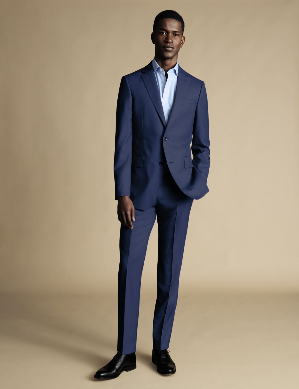 Charles Tyrwhitt Male Slim Fit Pure Wool Sharkskin Suit Jacket - 40REG - Dark Blue, Dark Blue