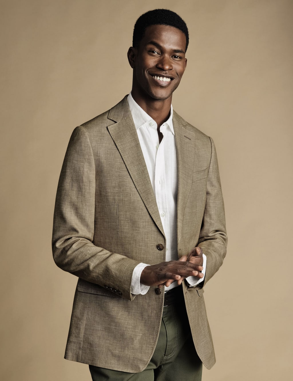 Charles Tyrwhitt Male Slim Fit Linen Blend Suit Jacket - 38REG - Neutral, Neutral