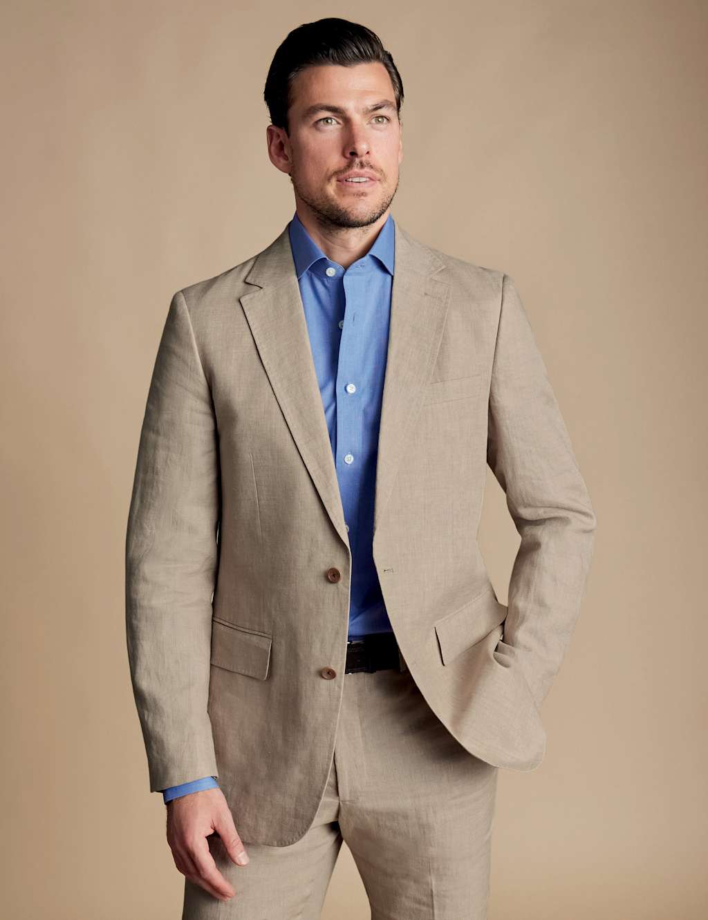 Charles Tyrwhitt Male Slim Fit Pure Linen Suit Jacket - 42REG - Taupe, Taupe
