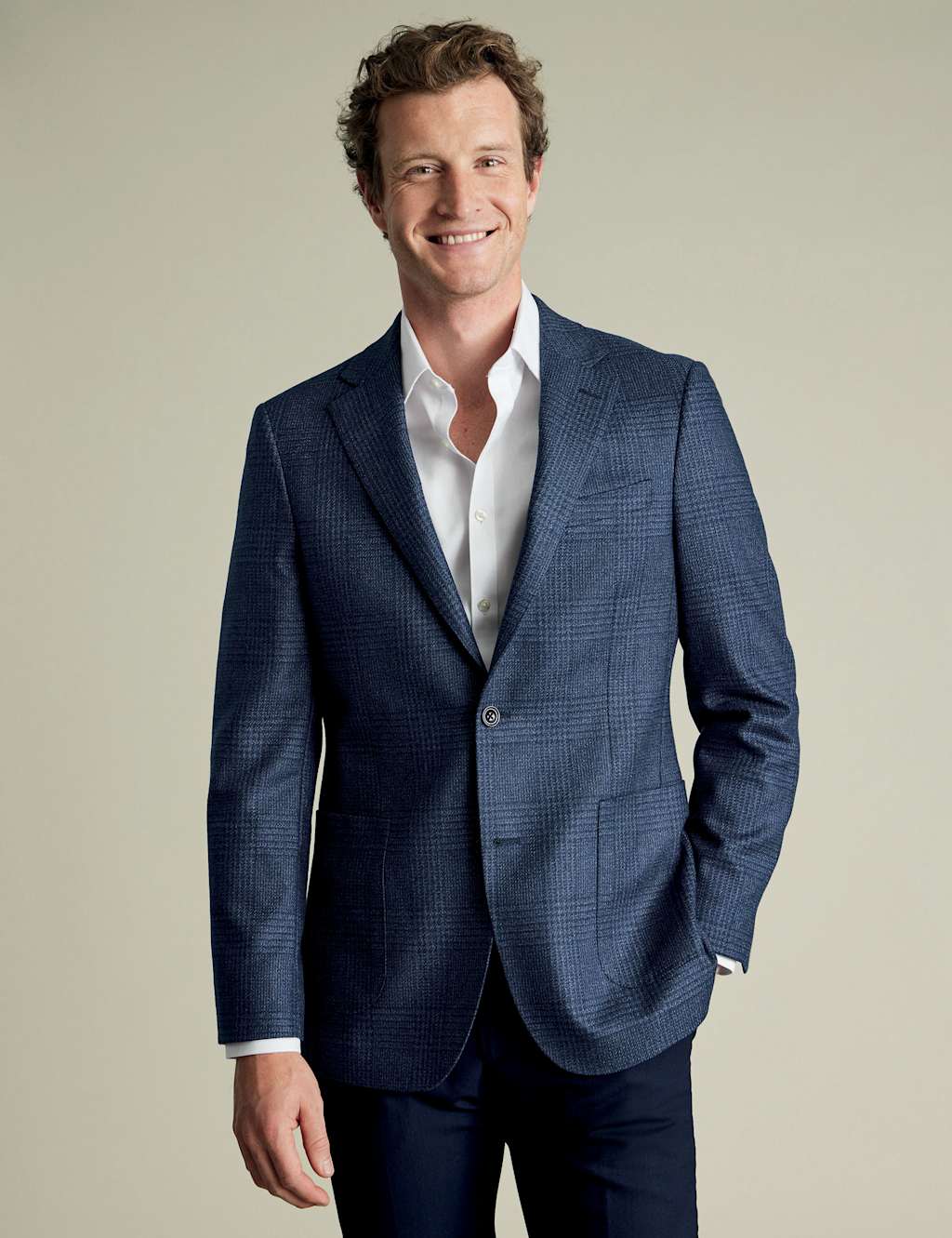 Charles Tyrwhitt Male Slim Fit Wool Silk Check Blazer - 38REG - Dark Blue Mix, Dark Blue Mix