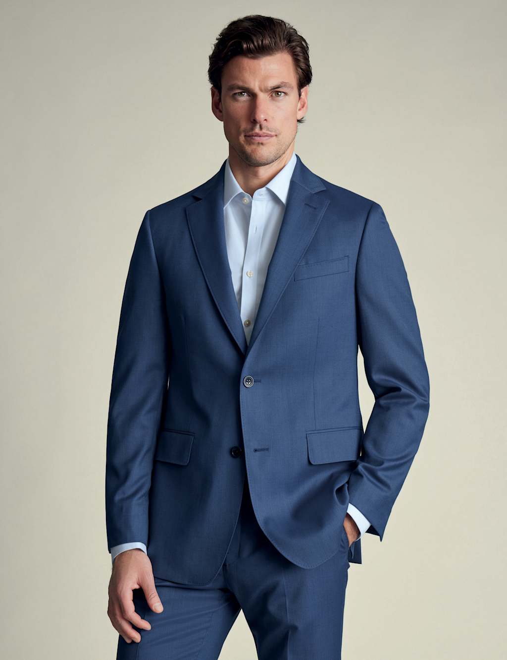 Charles Tyrwhitt Male Slim Fit Pure Wool Crease Recovery Suit Jacket - 40REG - Blue, Grey,Blue