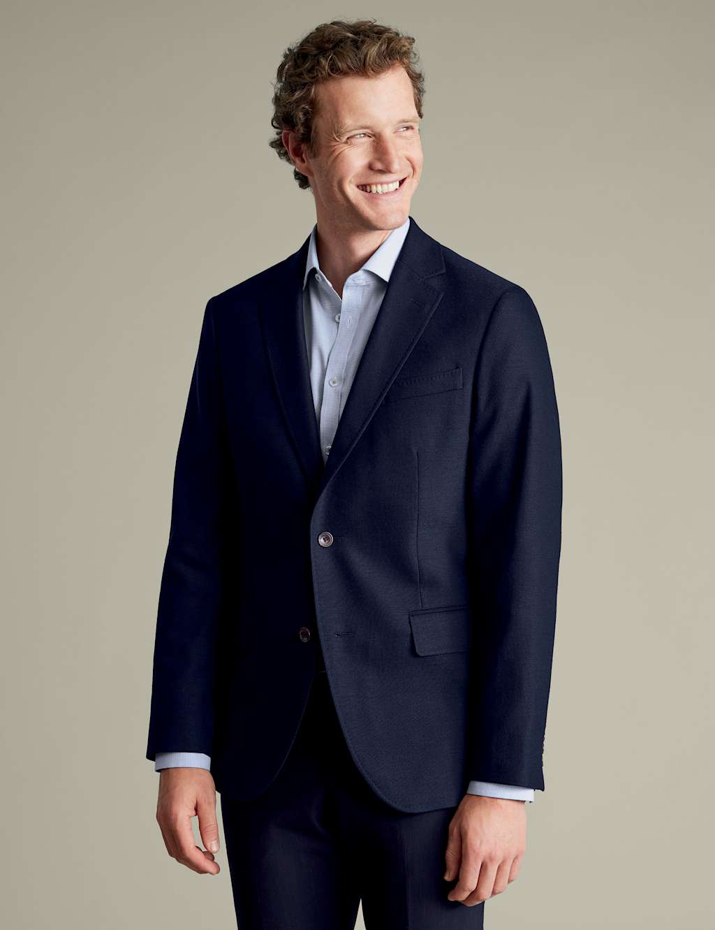Charles Tyrwhitt Male Slim Fit Wool Rich Stretch Textured Jacket - 42REG - Navy, Navy