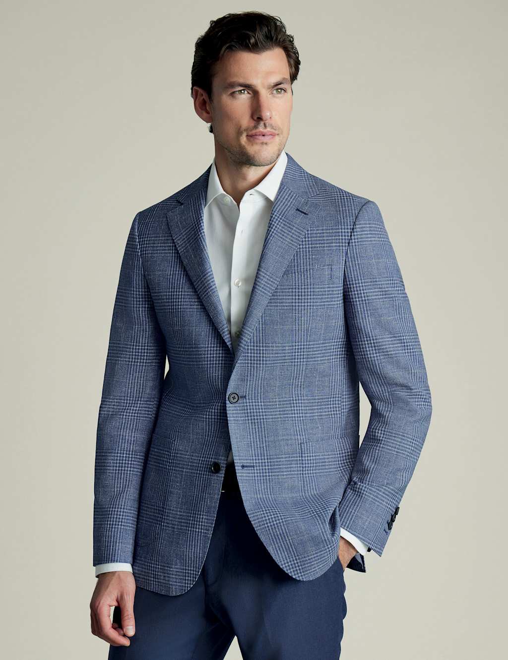 Charles Tyrwhitt Male Slim Fit Wool Rich Linen Blend Check Jacket - 38REG - Blue Mix, Blue Mix