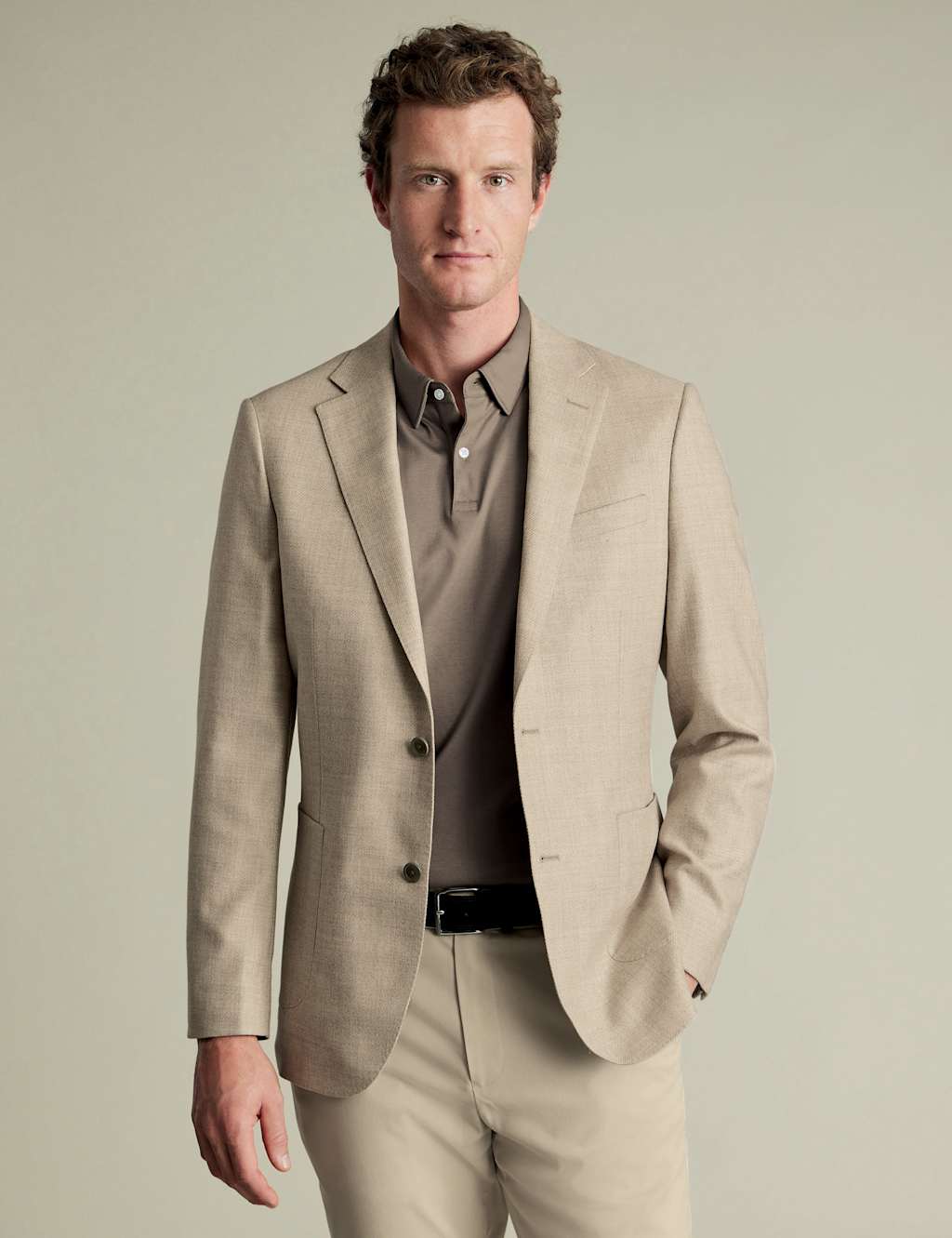 Charles Tyrwhitt Male Slim Fit Wool Silk Twill Blazer - 46REG - Stone, Stone