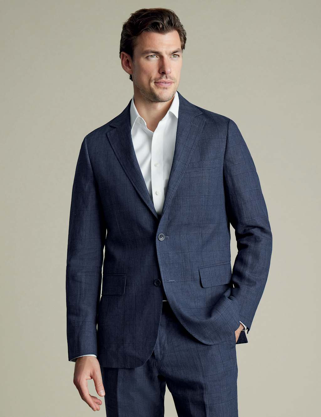Charles Tyrwhitt Male Slim Fit Pure Linen Check Suit Jacket - 40REG - Blue Mix, Blue Mix