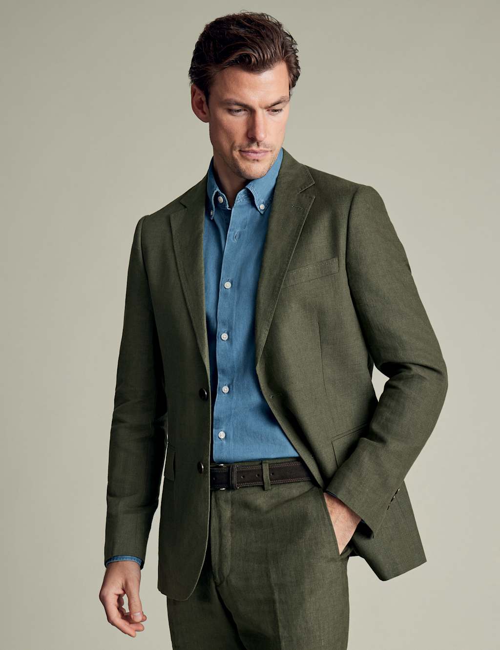 Charles Tyrwhitt Male Slim Fit Pure Linen Suit Jacket - 42REG - Khaki, Khaki