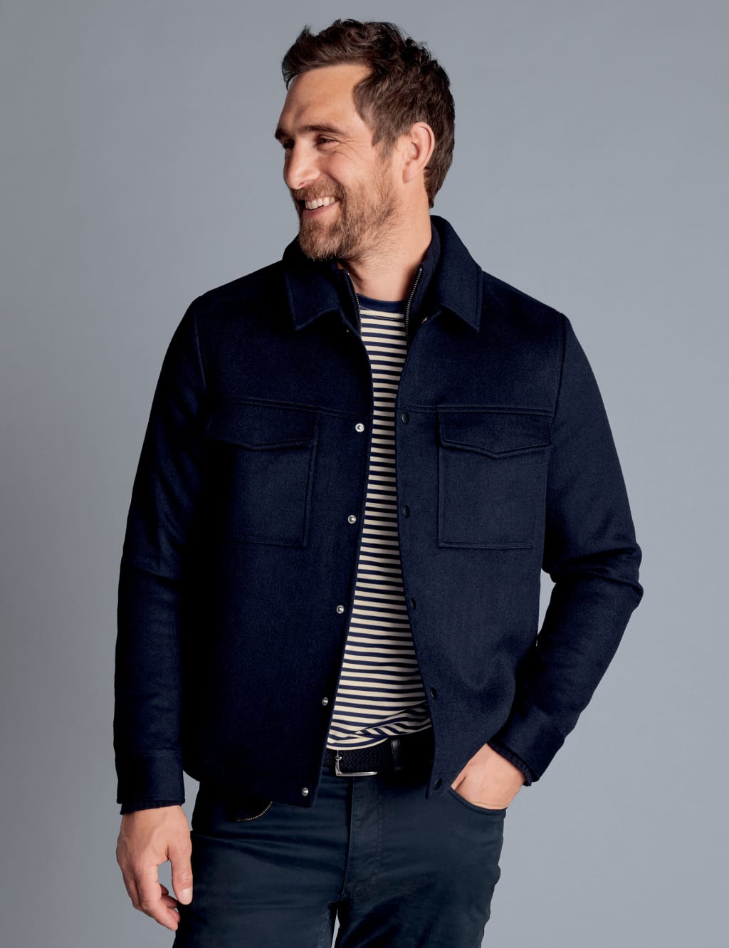 Charles Tyrwhitt Male Pure Wool Harrington Jacket - S - Navy, Navy