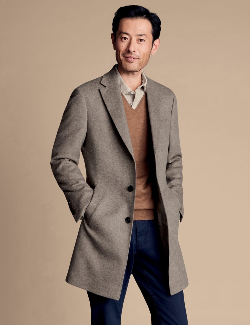 Charles Tyrwhitt Male Pure Wool Overcoat - 42REG - Oatmeal, Oatmeal